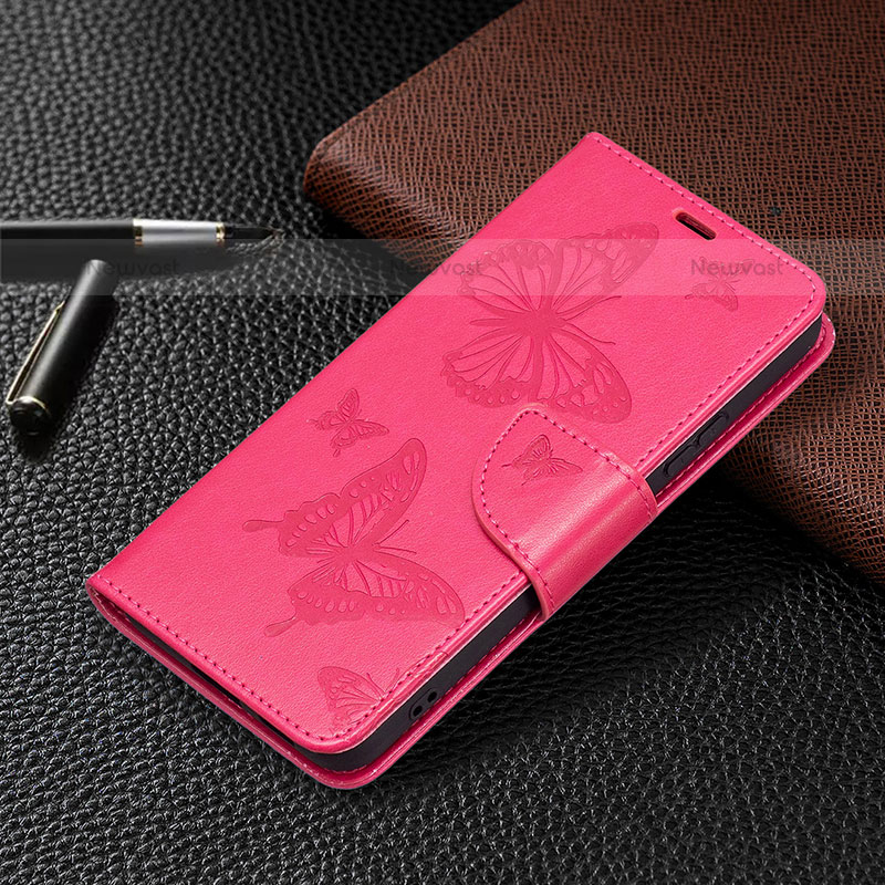 Leather Case Stands Butterfly Flip Cover Holder B13F for Samsung Galaxy S21 FE 5G Hot Pink