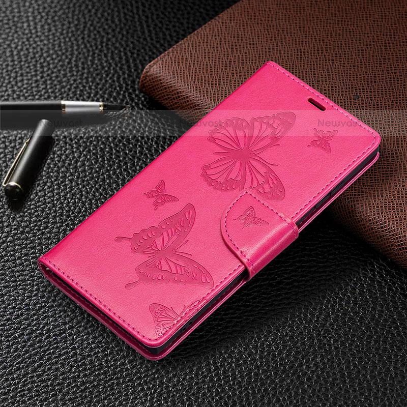Leather Case Stands Butterfly Flip Cover Holder B13F for Samsung Galaxy S21 Ultra 5G Hot Pink