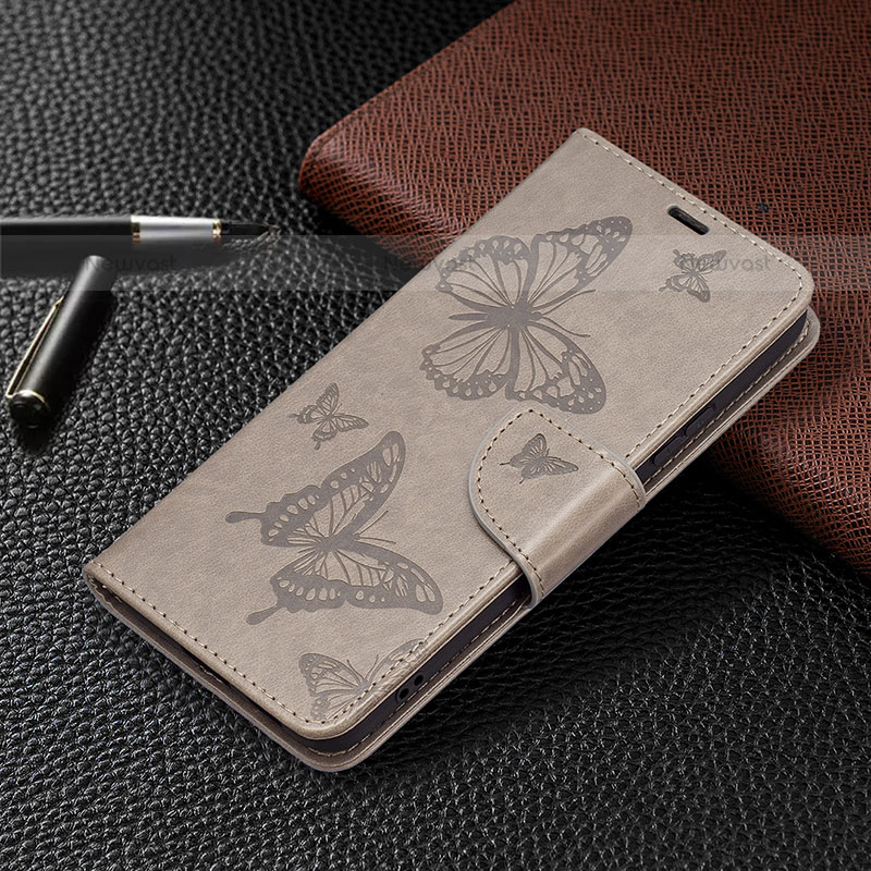 Leather Case Stands Butterfly Flip Cover Holder B13F for Samsung Galaxy S22 5G Gray