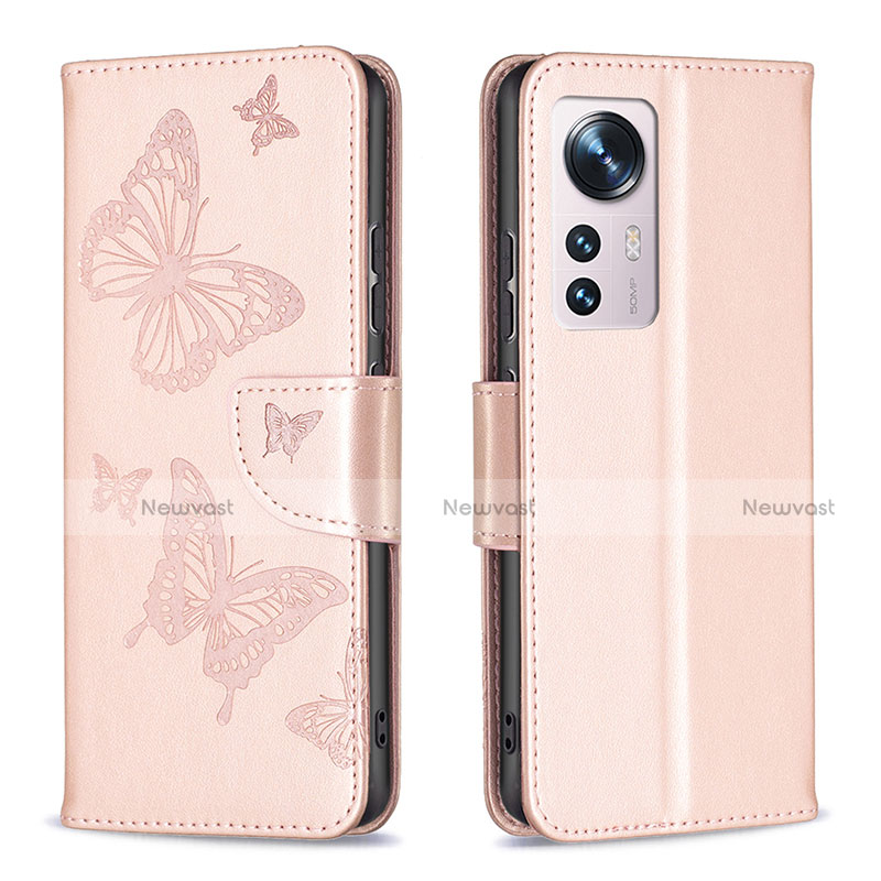 Leather Case Stands Butterfly Flip Cover Holder B13F for Xiaomi Mi 12 5G Gold