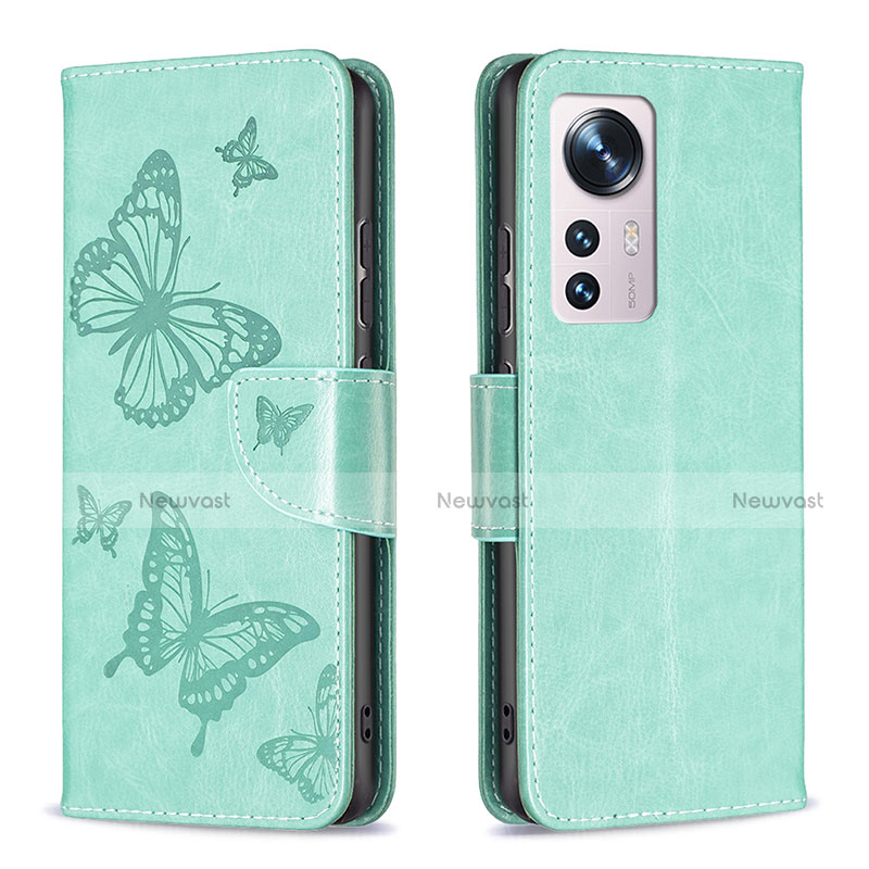 Leather Case Stands Butterfly Flip Cover Holder B13F for Xiaomi Mi 12 5G Green