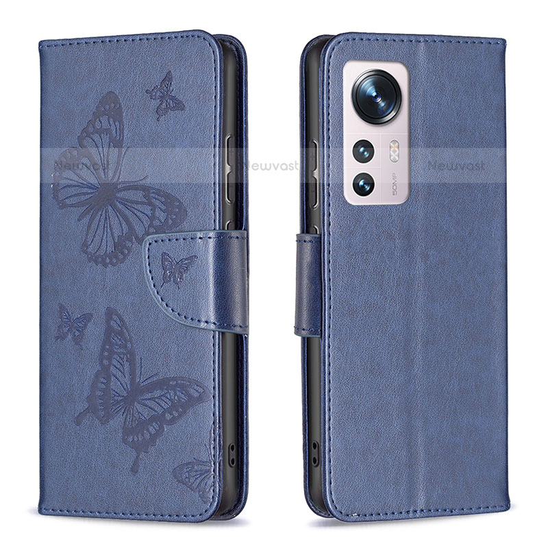 Leather Case Stands Butterfly Flip Cover Holder B13F for Xiaomi Mi 12S 5G Blue
