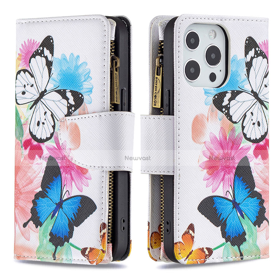 Leather Case Stands Butterfly Flip Cover Holder for Apple iPhone 13 Pro Pink