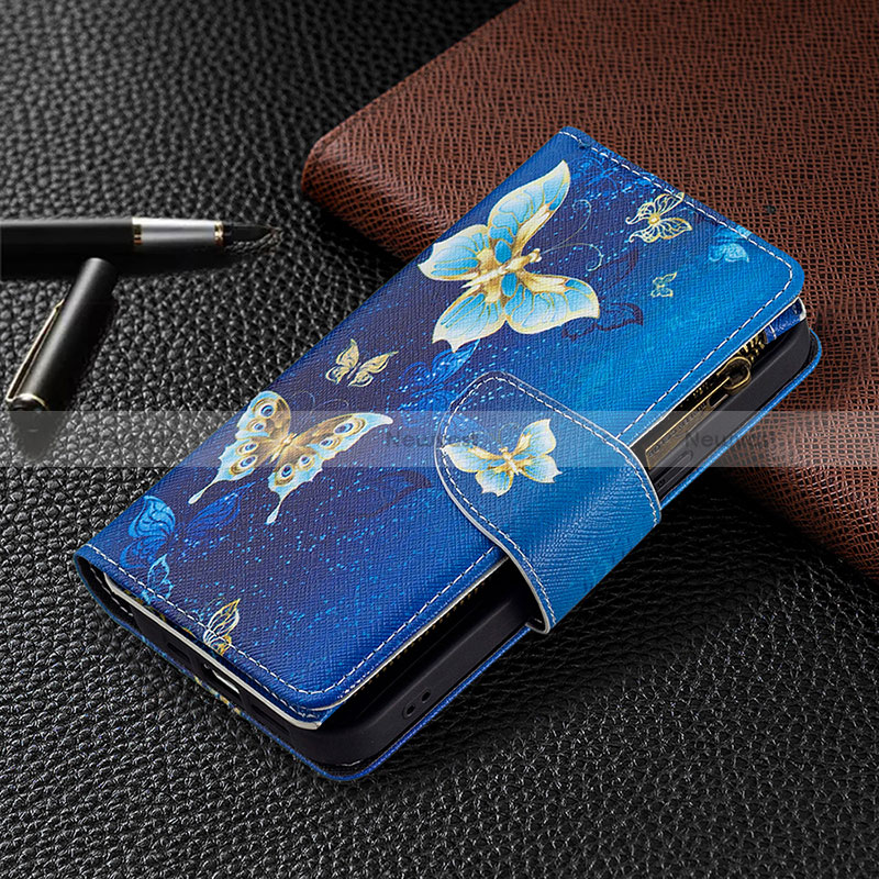 Leather Case Stands Butterfly Flip Cover Holder for Apple iPhone 14 Pro Max Blue