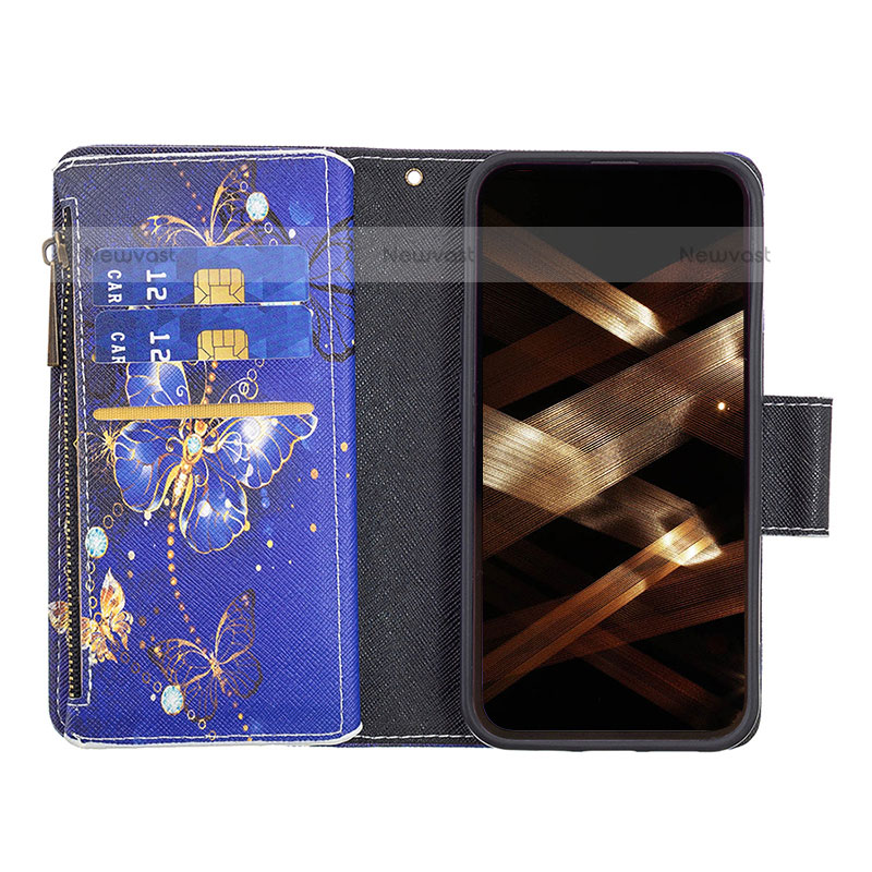 Leather Case Stands Butterfly Flip Cover Holder for Apple iPhone 14 Pro Navy Blue