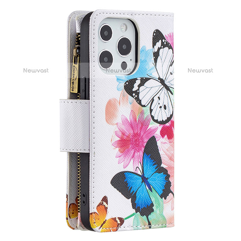 Leather Case Stands Butterfly Flip Cover Holder for Apple iPhone 14 Pro Pink