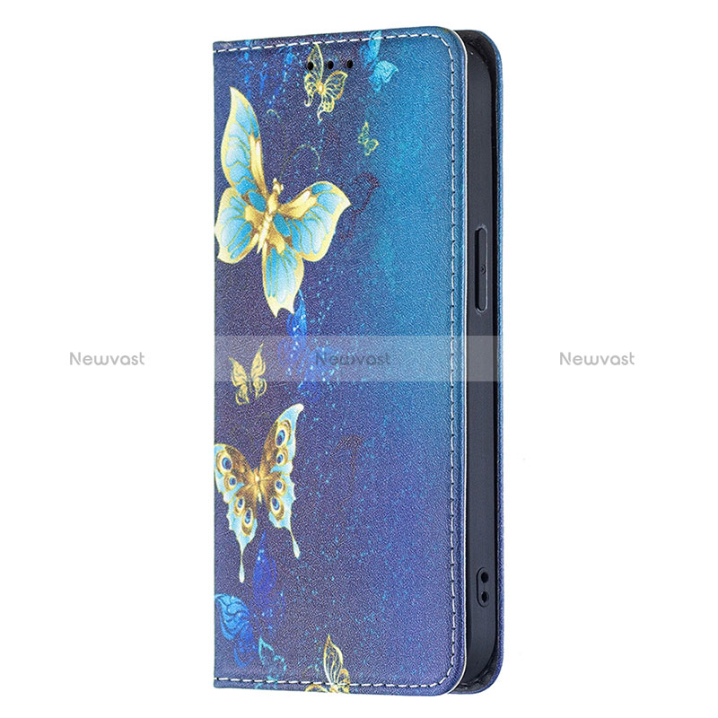 Leather Case Stands Butterfly Flip Cover Holder for Apple iPhone 15 Plus Blue