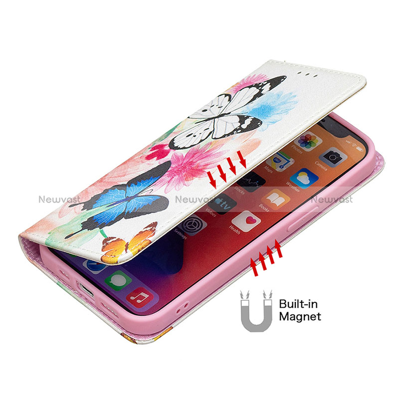 Leather Case Stands Butterfly Flip Cover Holder for Apple iPhone 15 Plus Pink
