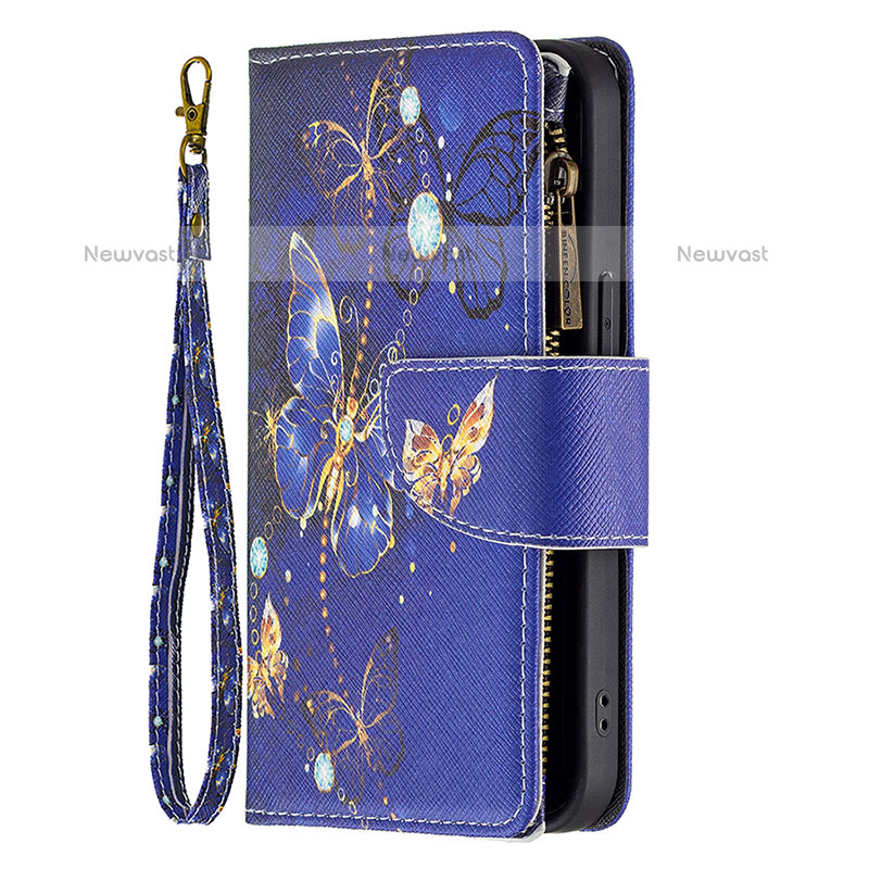 Leather Case Stands Butterfly Flip Cover Holder for Apple iPhone 15 Pro Max Navy Blue