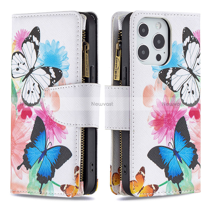 Leather Case Stands Butterfly Flip Cover Holder for Apple iPhone 15 Pro Pink