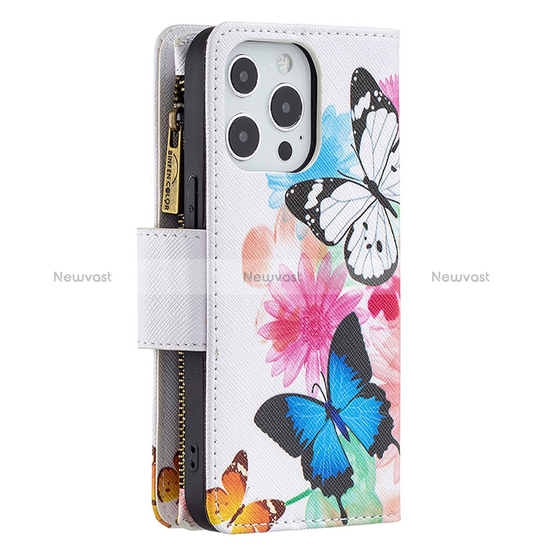 Leather Case Stands Butterfly Flip Cover Holder for Apple iPhone 15 Pro Pink