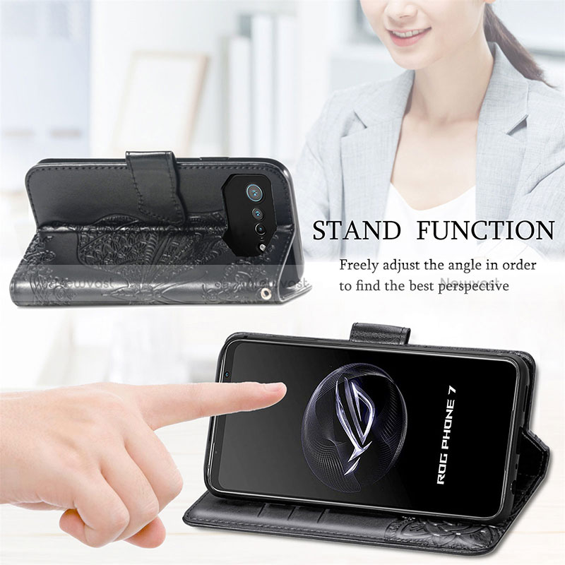 Leather Case Stands Butterfly Flip Cover Holder for Asus ROG Phone 7 Pro