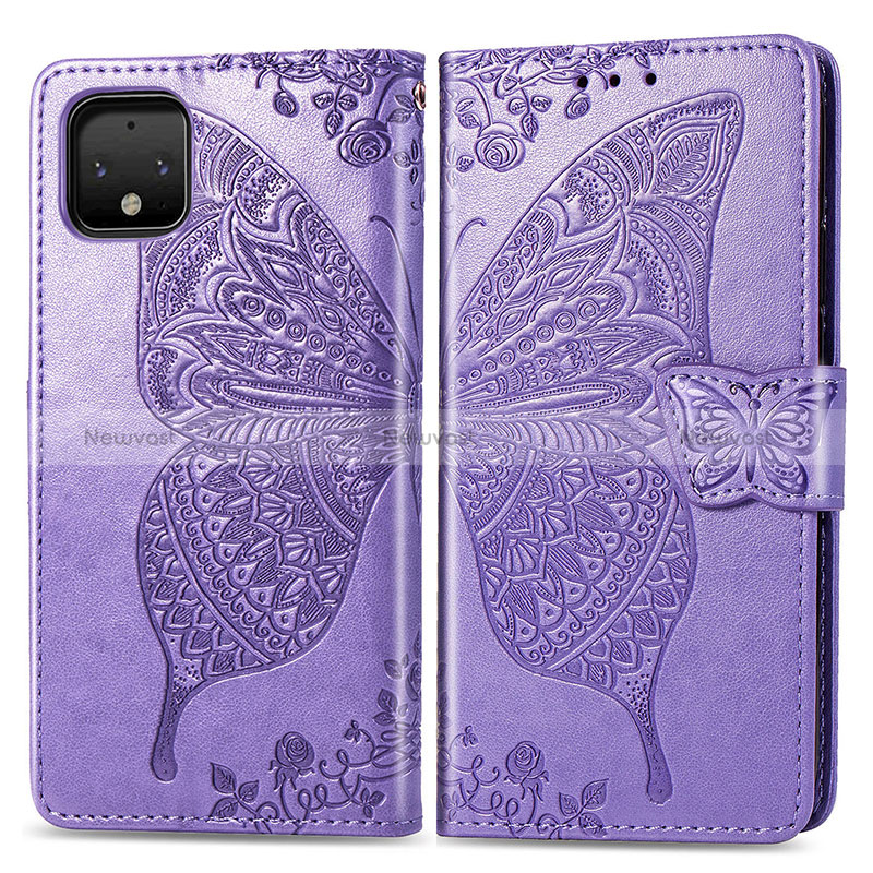 Leather Case Stands Butterfly Flip Cover Holder for Google Pixel 4 Clove Purple