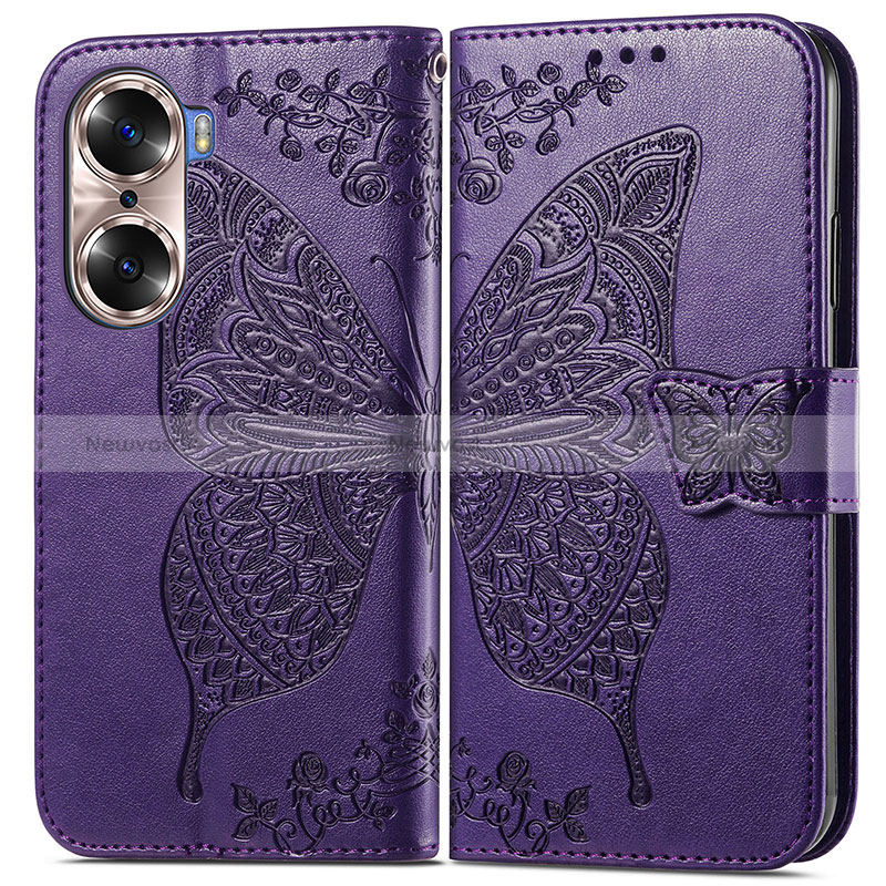 Leather Case Stands Butterfly Flip Cover Holder for Huawei Honor 60 5G