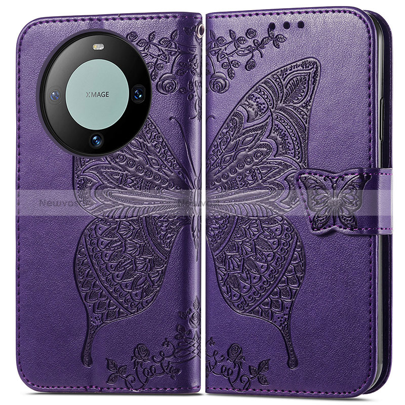 Leather Case Stands Butterfly Flip Cover Holder for Huawei Mate 60 Purple