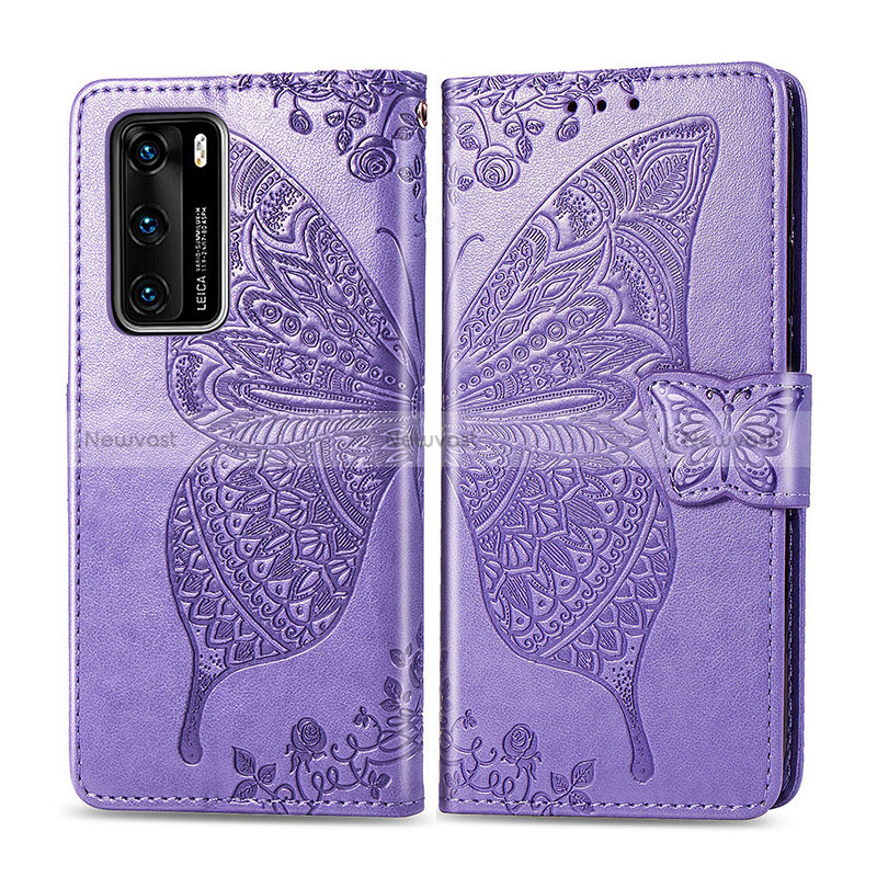Leather Case Stands Butterfly Flip Cover Holder for Huawei P40 Clove Purple