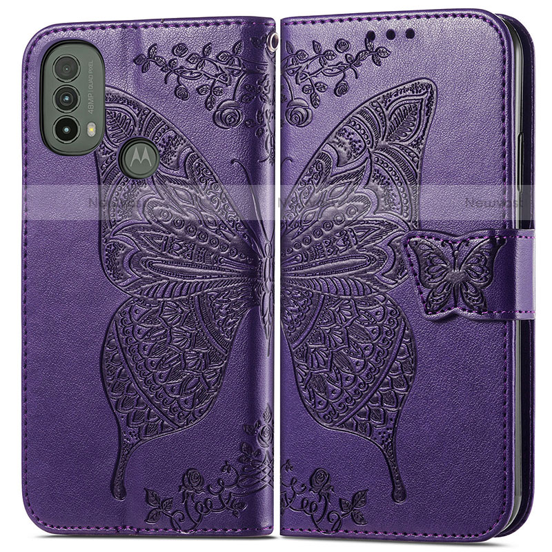 Leather Case Stands Butterfly Flip Cover Holder for Motorola Moto E20