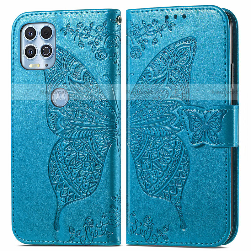 Leather Case Stands Butterfly Flip Cover Holder for Motorola Moto Edge S 5G Blue
