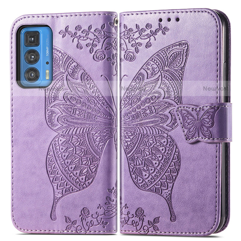 Leather Case Stands Butterfly Flip Cover Holder for Motorola Moto Edge S Pro 5G Clove Purple