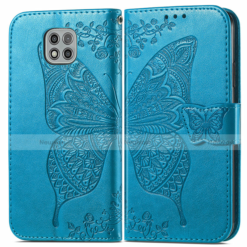 Leather Case Stands Butterfly Flip Cover Holder for Motorola Moto G Power (2021) Blue