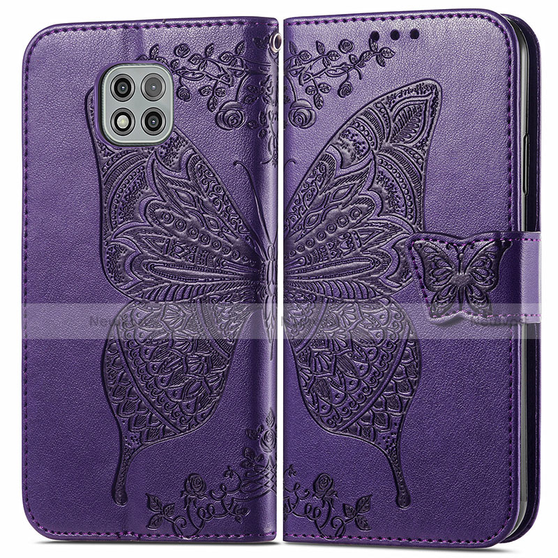 Leather Case Stands Butterfly Flip Cover Holder for Motorola Moto G Power (2021) Purple