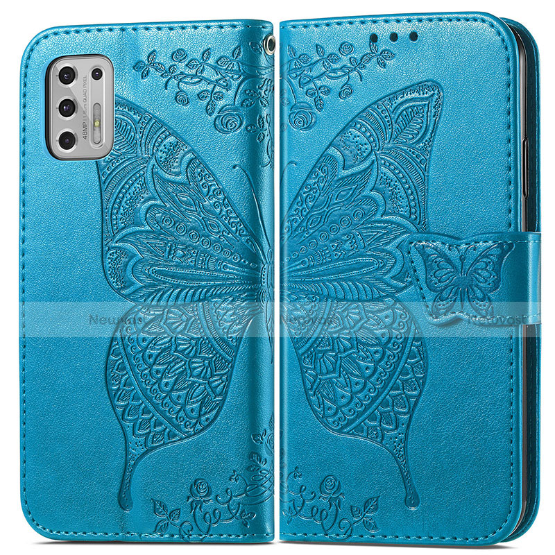 Leather Case Stands Butterfly Flip Cover Holder for Motorola Moto G Stylus (2021) Blue