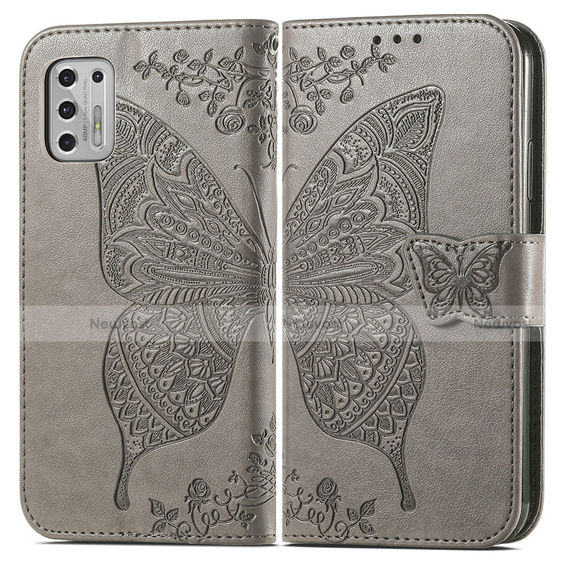 Leather Case Stands Butterfly Flip Cover Holder for Motorola Moto G Stylus (2021) Gray