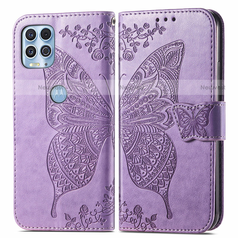 Leather Case Stands Butterfly Flip Cover Holder for Motorola Moto G100 5G Clove Purple