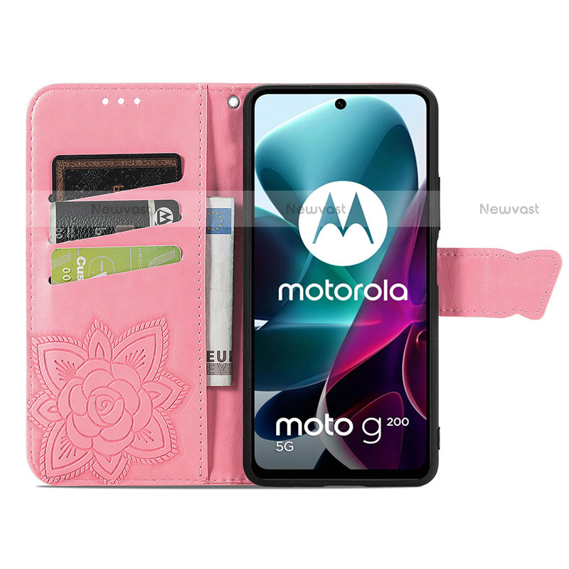 Leather Case Stands Butterfly Flip Cover Holder for Motorola Moto G200 5G