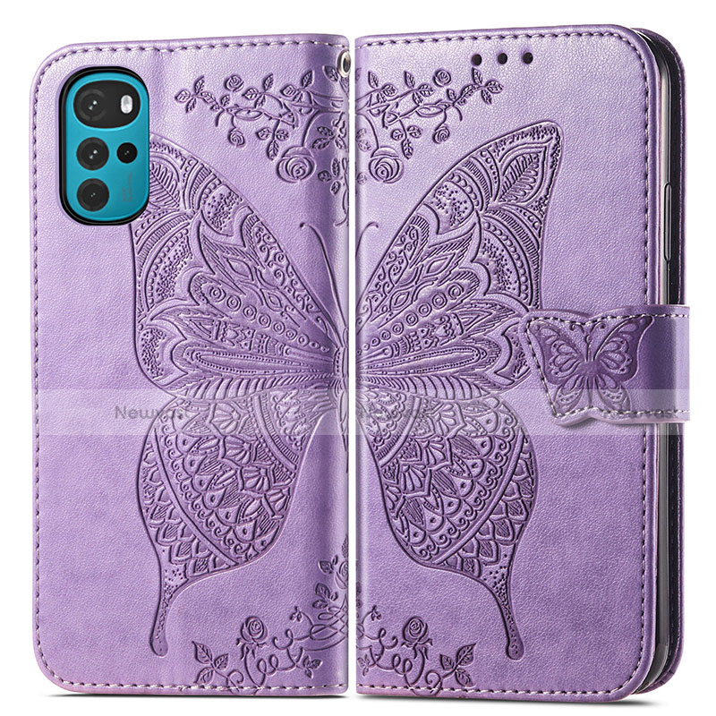 Leather Case Stands Butterfly Flip Cover Holder for Motorola Moto G22 Clove Purple