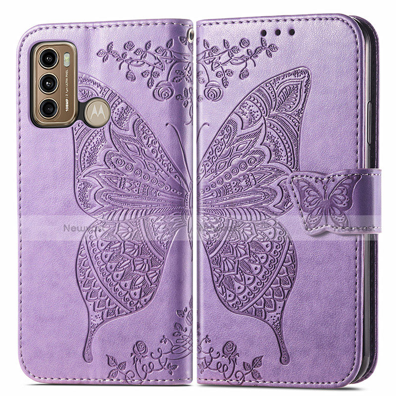 Leather Case Stands Butterfly Flip Cover Holder for Motorola Moto G40 Fusion Clove Purple