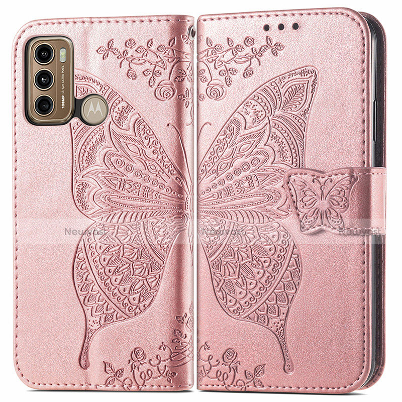 Leather Case Stands Butterfly Flip Cover Holder for Motorola Moto G40 Fusion Pink