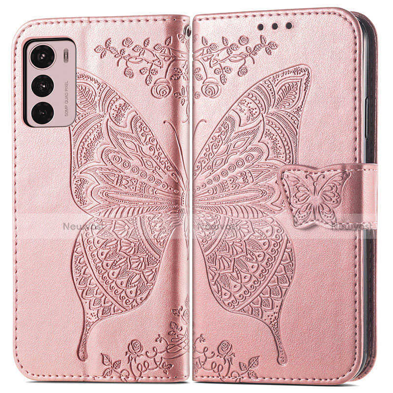 Leather Case Stands Butterfly Flip Cover Holder for Motorola Moto G42 Purple
