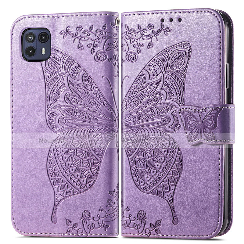 Leather Case Stands Butterfly Flip Cover Holder for Motorola Moto G50 5G Clove Purple