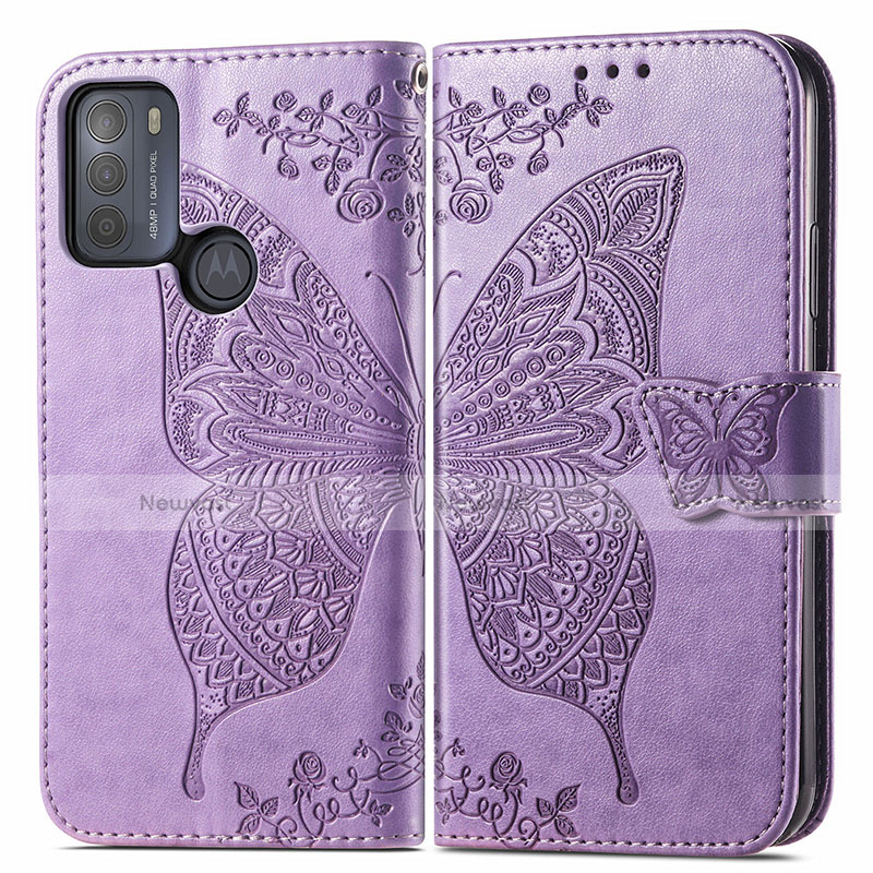Leather Case Stands Butterfly Flip Cover Holder for Motorola Moto G50 Clove Purple
