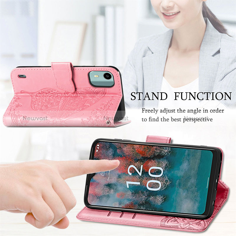 Leather Case Stands Butterfly Flip Cover Holder for Nokia C12