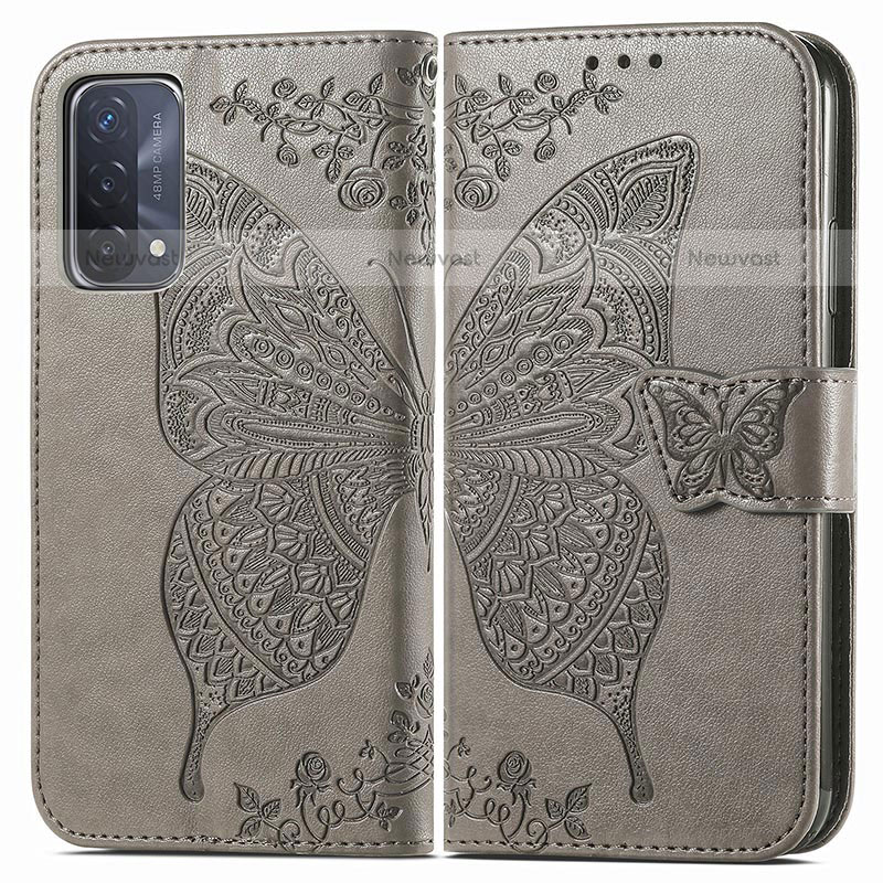 Leather Case Stands Butterfly Flip Cover Holder for OnePlus Nord N200 5G Gray