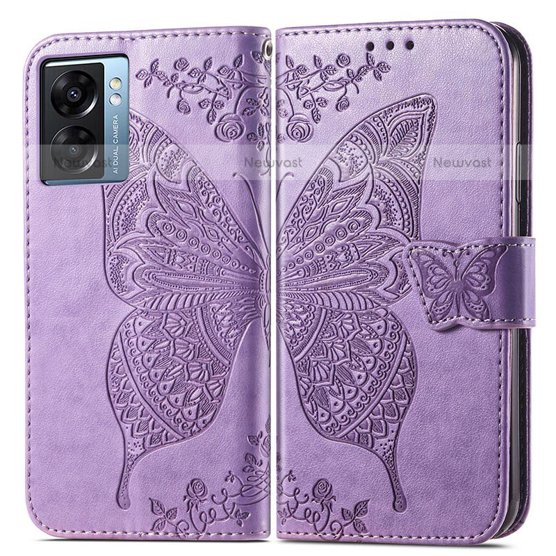 Leather Case Stands Butterfly Flip Cover Holder for OnePlus Nord N300 5G Clove Purple