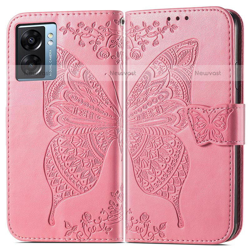 Leather Case Stands Butterfly Flip Cover Holder for OnePlus Nord N300 5G Hot Pink