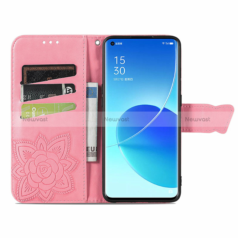 Leather Case Stands Butterfly Flip Cover Holder for Oppo Reno6 Pro 5G India