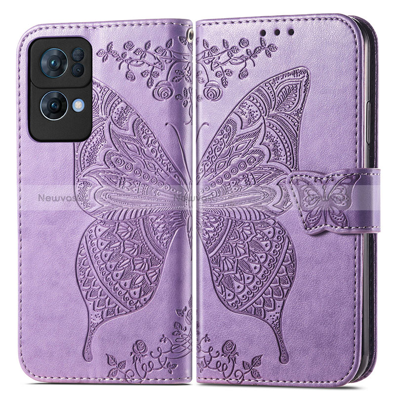 Leather Case Stands Butterfly Flip Cover Holder for Oppo Reno7 Pro 5G Clove Purple