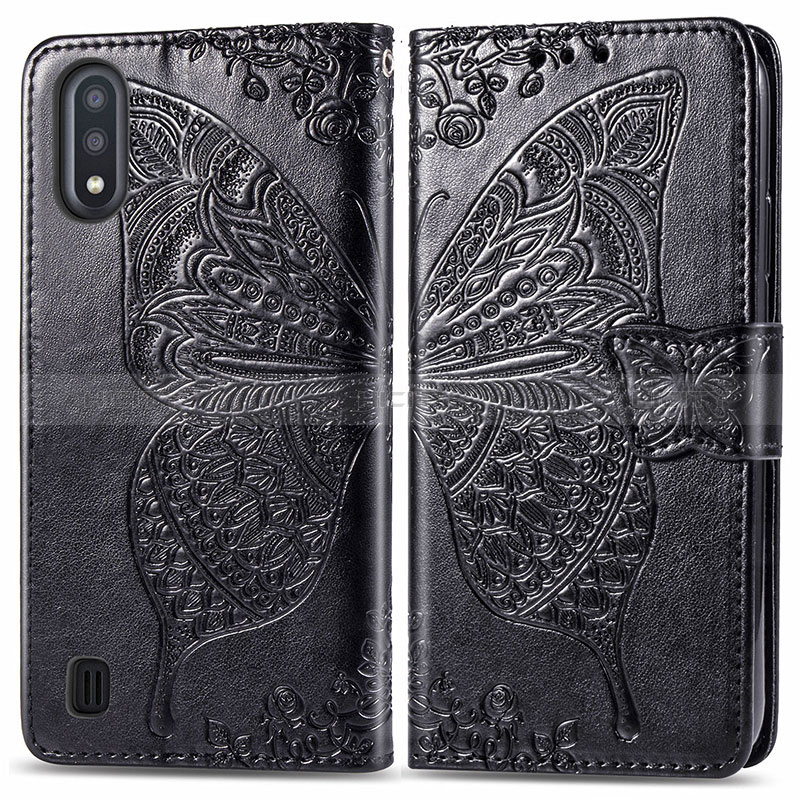 Leather Case Stands Butterfly Flip Cover Holder for Samsung Galaxy A01 SM-A015 Black