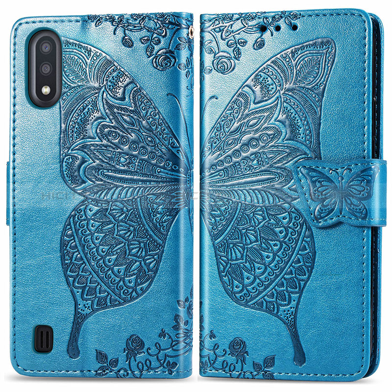 Leather Case Stands Butterfly Flip Cover Holder for Samsung Galaxy A01 SM-A015 Blue