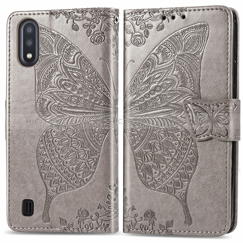 Leather Case Stands Butterfly Flip Cover Holder for Samsung Galaxy A01 SM-A015 Gray