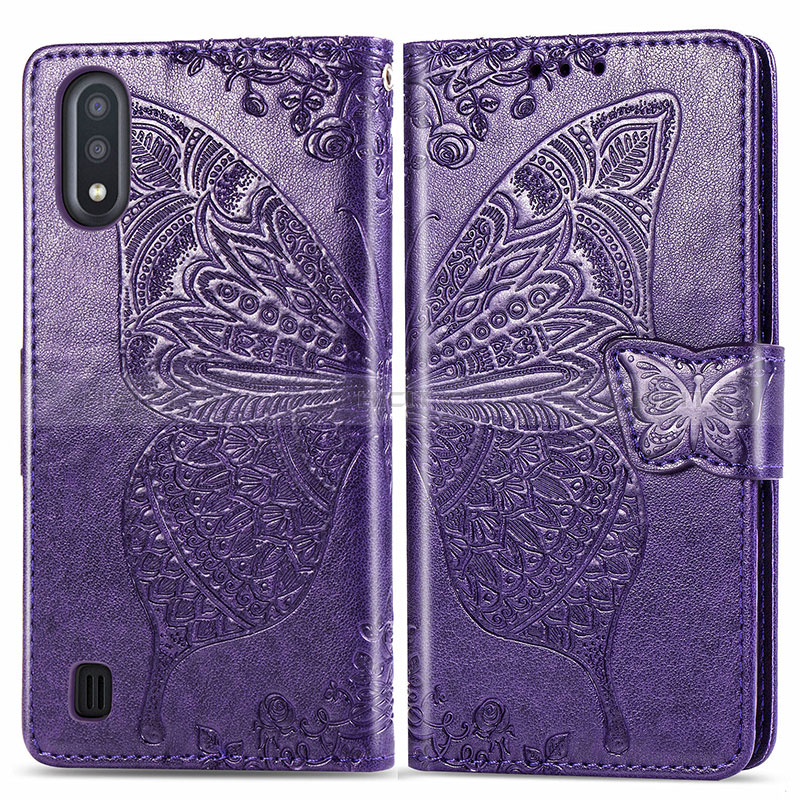 Leather Case Stands Butterfly Flip Cover Holder for Samsung Galaxy A01 SM-A015 Purple