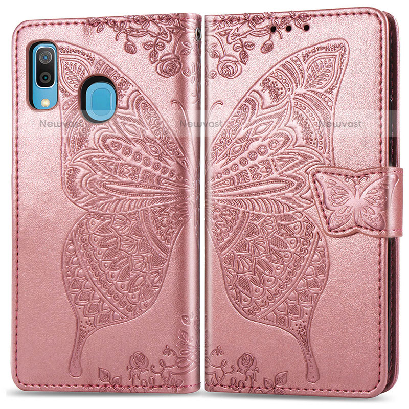 Leather Case Stands Butterfly Flip Cover Holder for Samsung Galaxy A20