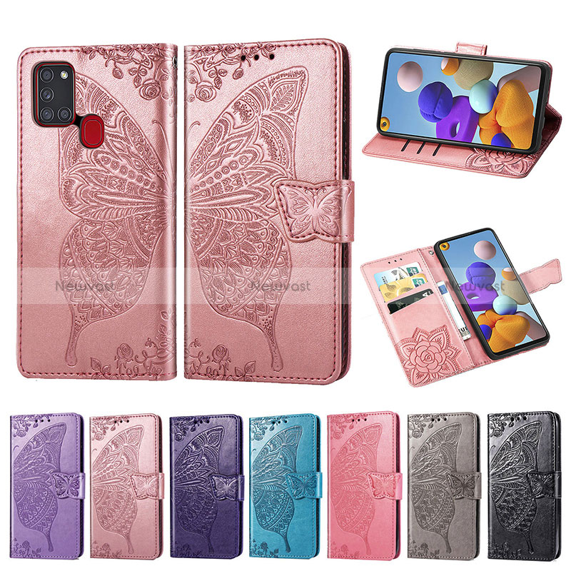 Leather Case Stands Butterfly Flip Cover Holder for Samsung Galaxy A21s