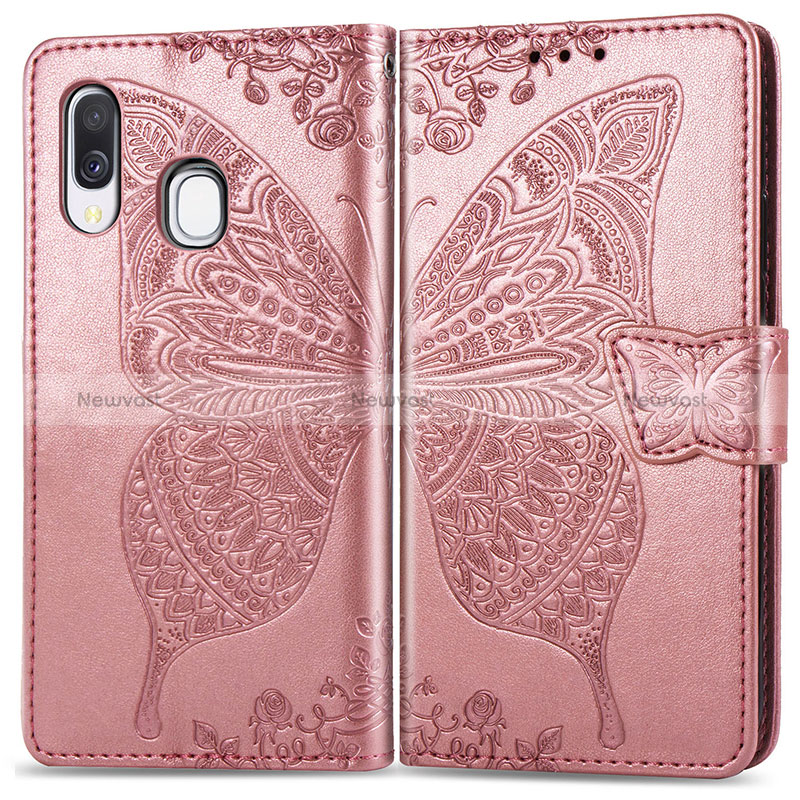 Leather Case Stands Butterfly Flip Cover Holder for Samsung Galaxy A40 Pink