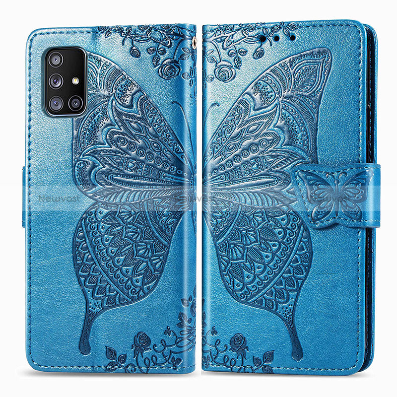 Leather Case Stands Butterfly Flip Cover Holder for Samsung Galaxy A51 5G Blue