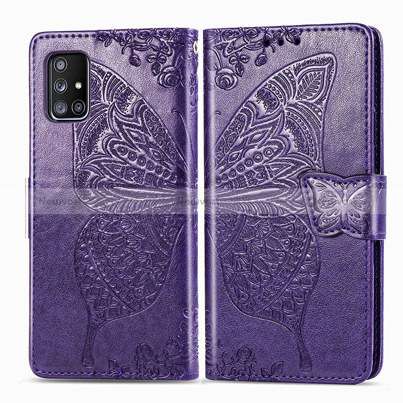 Leather Case Stands Butterfly Flip Cover Holder for Samsung Galaxy A51 5G Purple